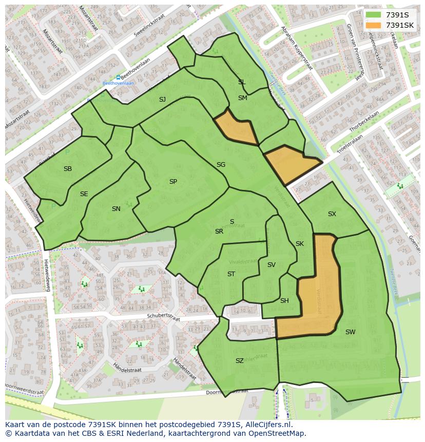 Afbeelding van het postcodegebied 7391 SK op de kaart.
