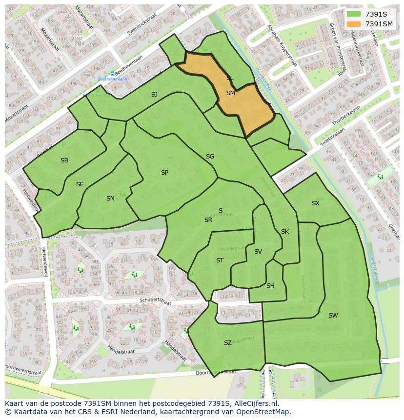 Afbeelding van het postcodegebied 7391 SM op de kaart.
