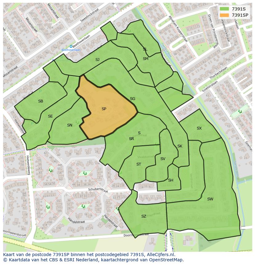 Afbeelding van het postcodegebied 7391 SP op de kaart.