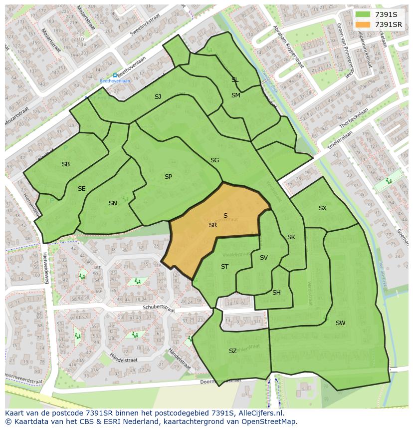 Afbeelding van het postcodegebied 7391 SR op de kaart.