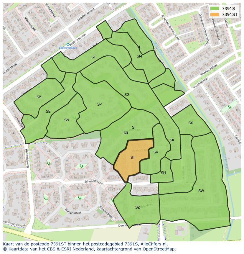 Afbeelding van het postcodegebied 7391 ST op de kaart.