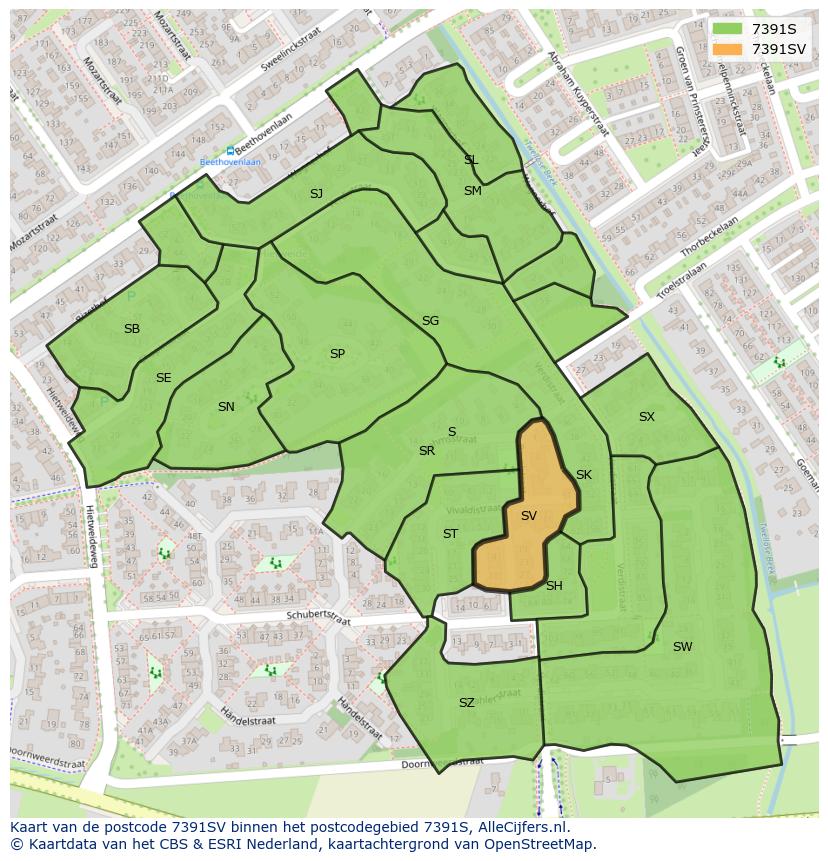 Afbeelding van het postcodegebied 7391 SV op de kaart.