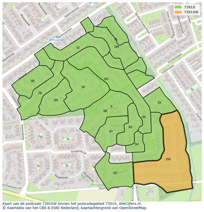 Afbeelding van het postcodegebied 7391 SW op de kaart.