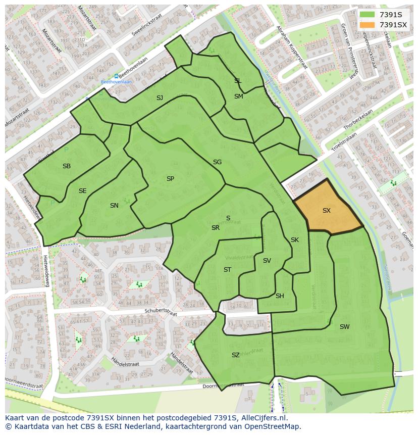 Afbeelding van het postcodegebied 7391 SX op de kaart.