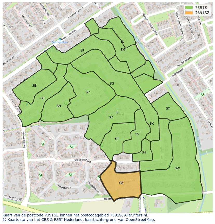 Afbeelding van het postcodegebied 7391 SZ op de kaart.
