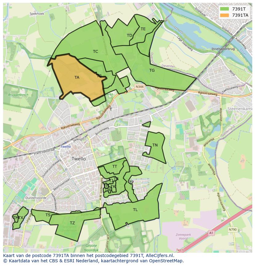 Afbeelding van het postcodegebied 7391 TA op de kaart.
