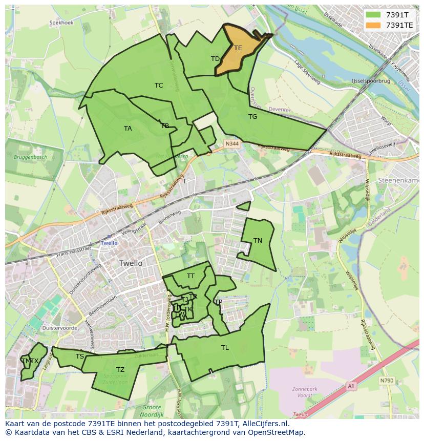 Afbeelding van het postcodegebied 7391 TE op de kaart.