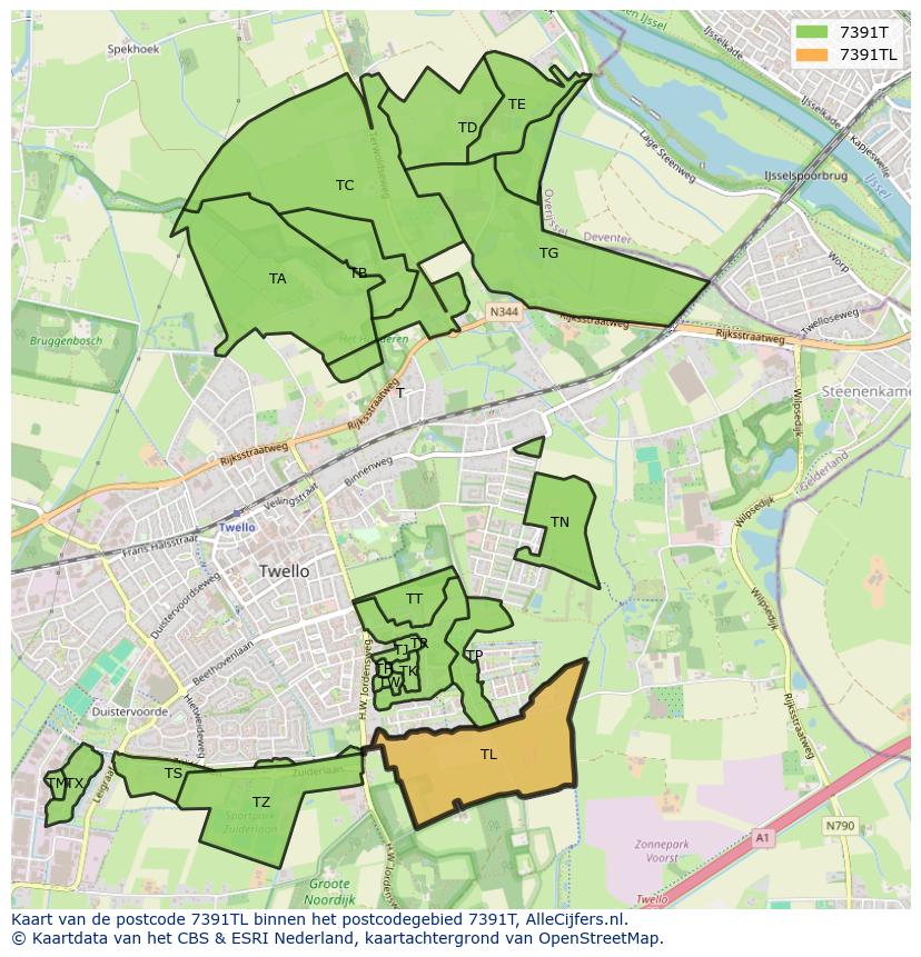 Afbeelding van het postcodegebied 7391 TL op de kaart.