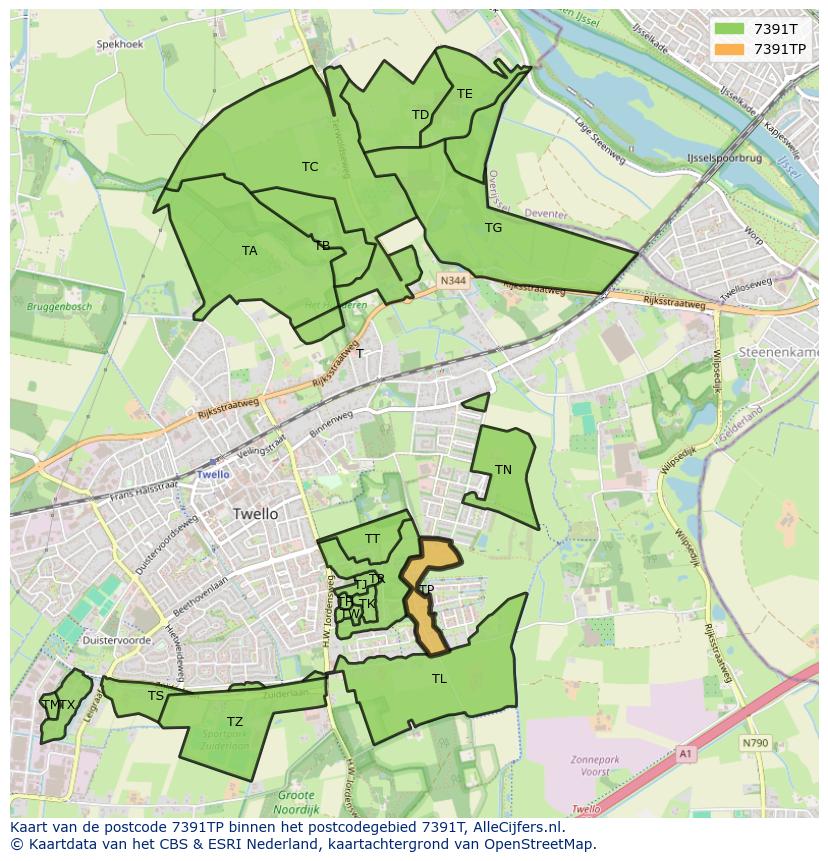 Afbeelding van het postcodegebied 7391 TP op de kaart.