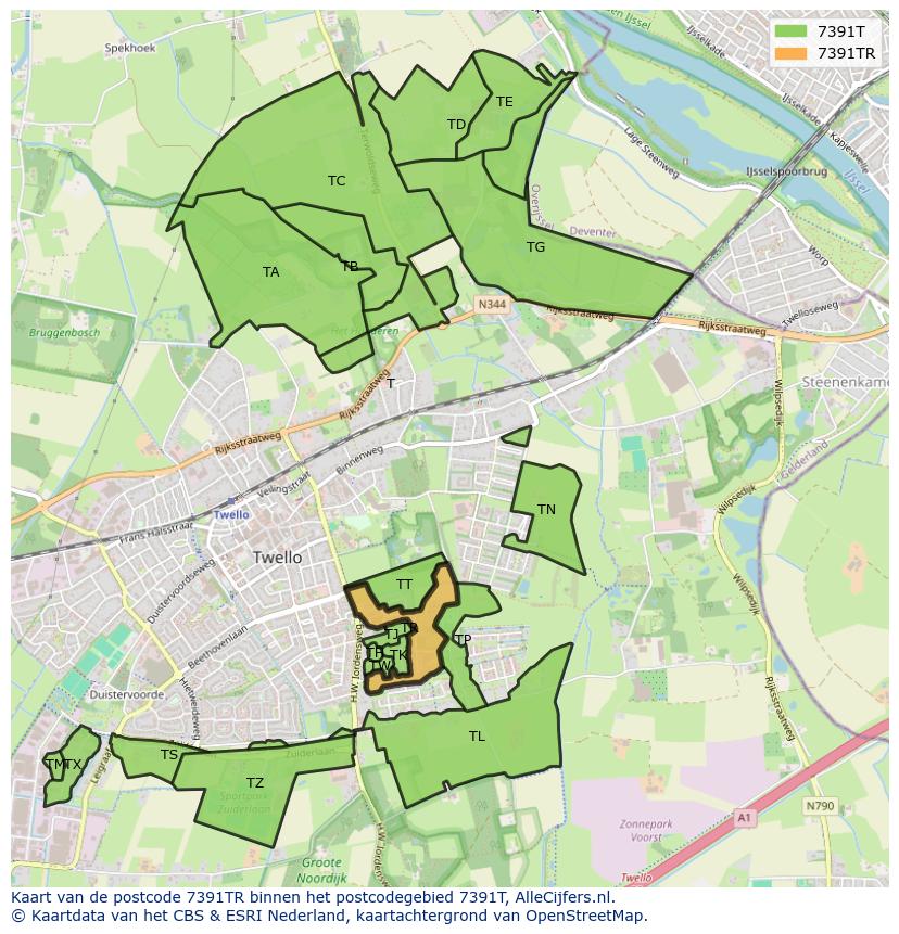 Afbeelding van het postcodegebied 7391 TR op de kaart.