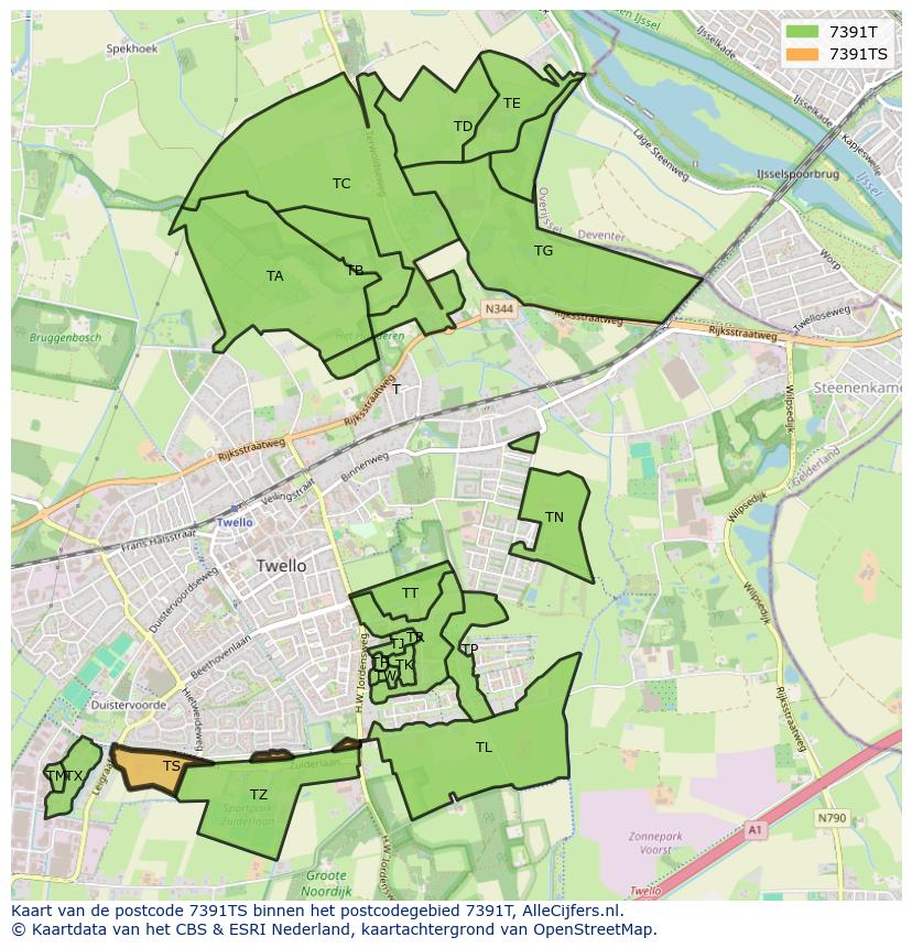 Afbeelding van het postcodegebied 7391 TS op de kaart.
