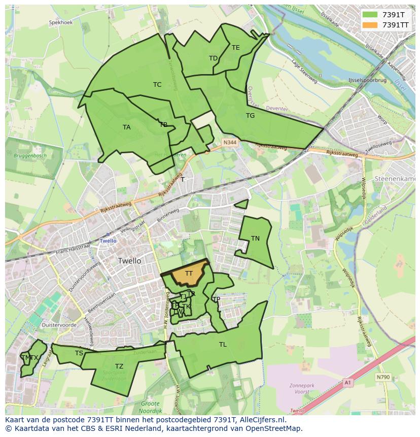 Afbeelding van het postcodegebied 7391 TT op de kaart.