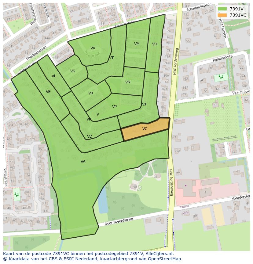Afbeelding van het postcodegebied 7391 VC op de kaart.