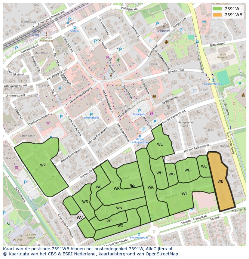 Afbeelding van het postcodegebied 7391 WB op de kaart.
