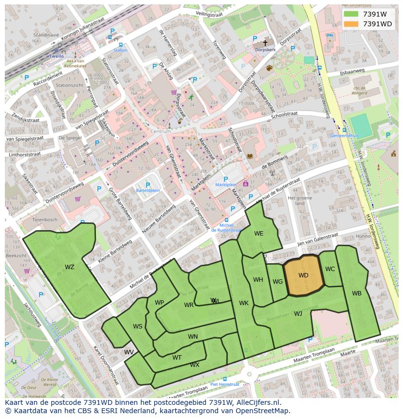 Afbeelding van het postcodegebied 7391 WD op de kaart.