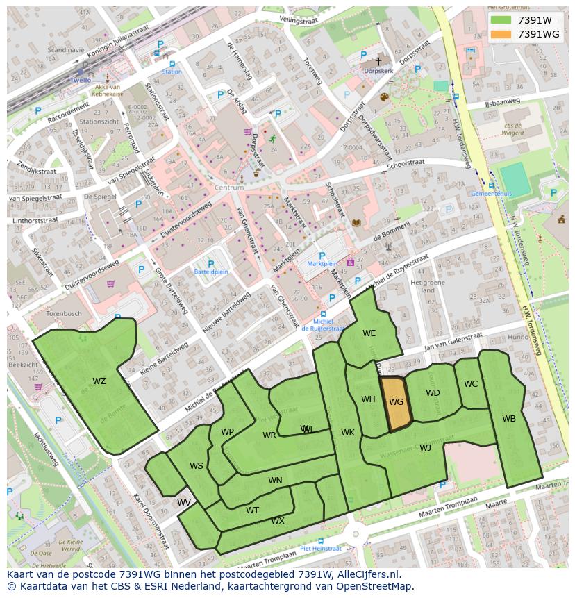 Afbeelding van het postcodegebied 7391 WG op de kaart.