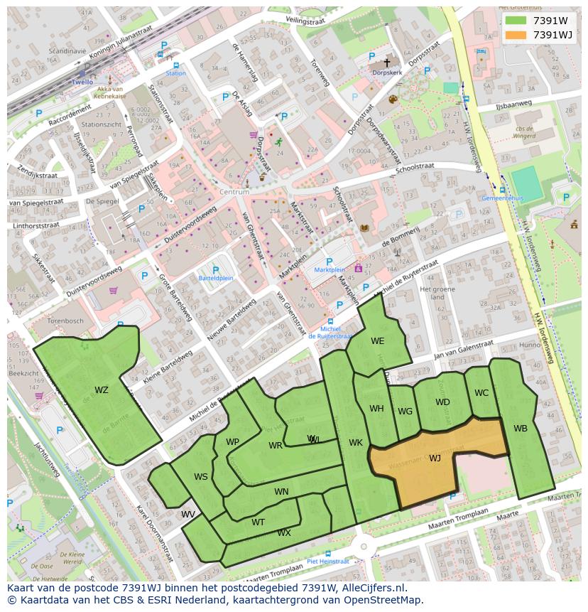 Afbeelding van het postcodegebied 7391 WJ op de kaart.