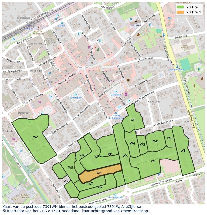 Afbeelding van het postcodegebied 7391 WN op de kaart.