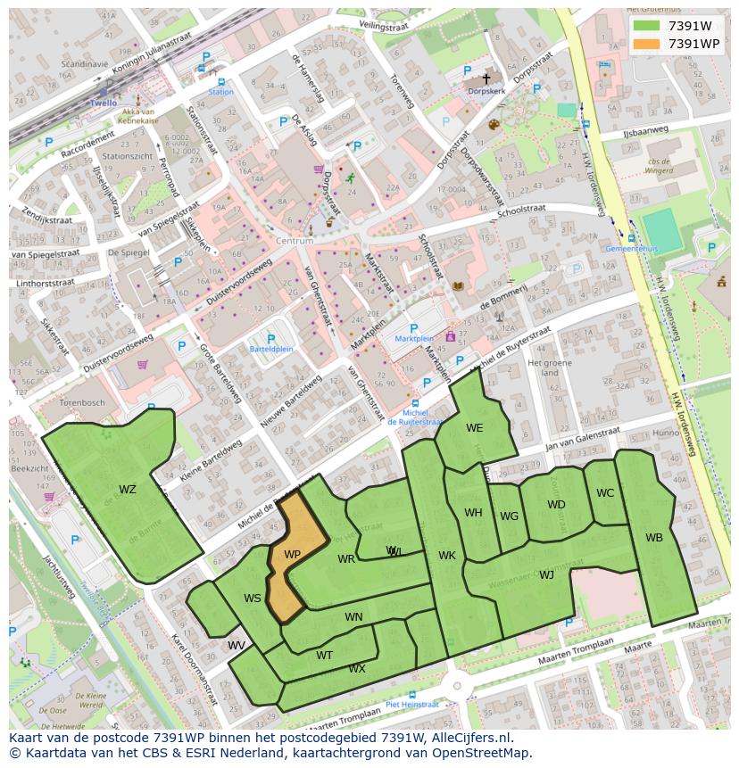 Afbeelding van het postcodegebied 7391 WP op de kaart.