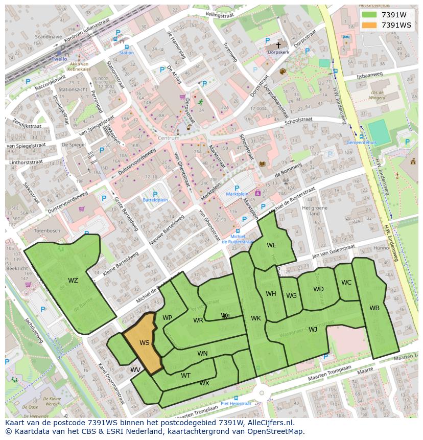 Afbeelding van het postcodegebied 7391 WS op de kaart.