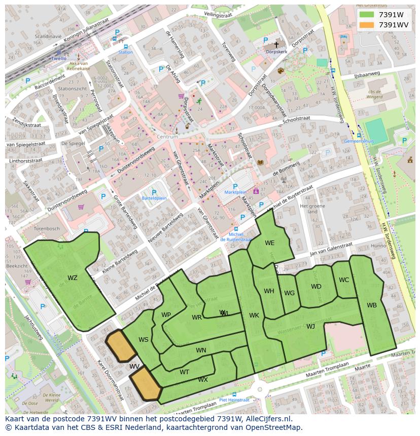 Afbeelding van het postcodegebied 7391 WV op de kaart.