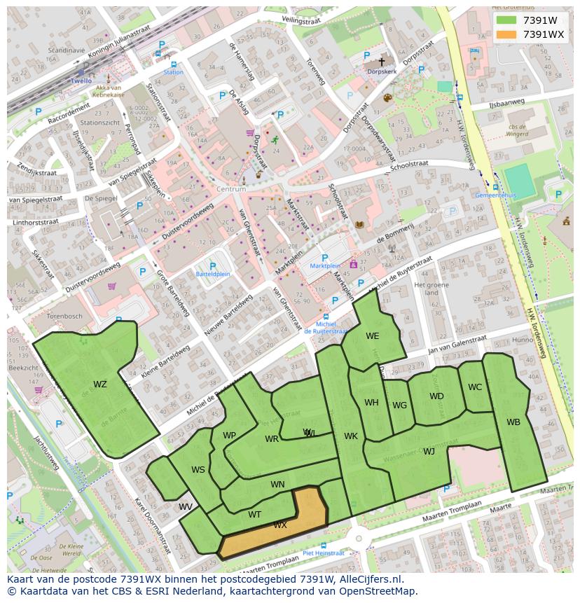 Afbeelding van het postcodegebied 7391 WX op de kaart.