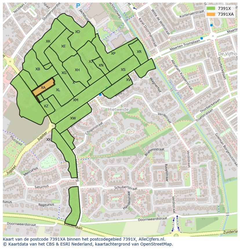 Afbeelding van het postcodegebied 7391 XA op de kaart.