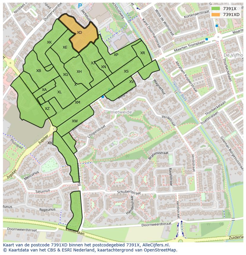 Afbeelding van het postcodegebied 7391 XD op de kaart.