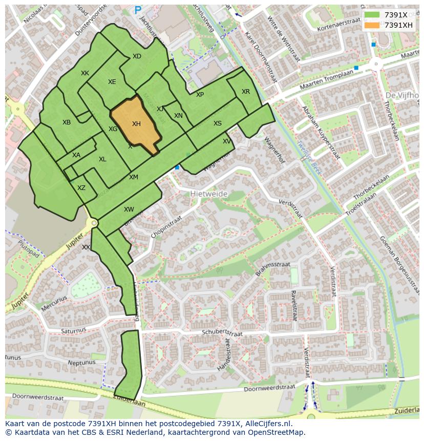 Afbeelding van het postcodegebied 7391 XH op de kaart.
