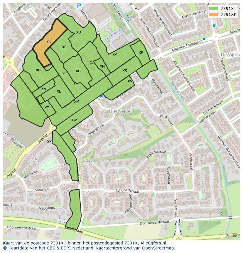 Afbeelding van het postcodegebied 7391 XK op de kaart.