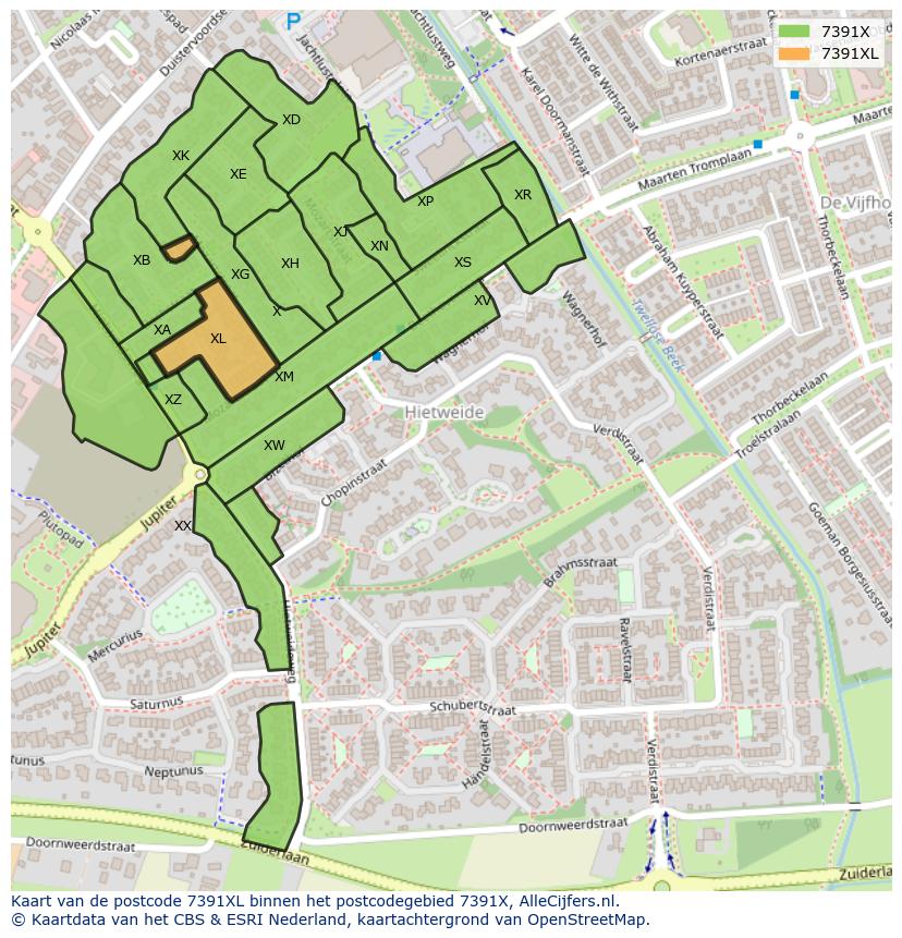 Afbeelding van het postcodegebied 7391 XL op de kaart.