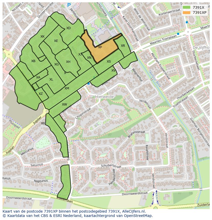 Afbeelding van het postcodegebied 7391 XP op de kaart.