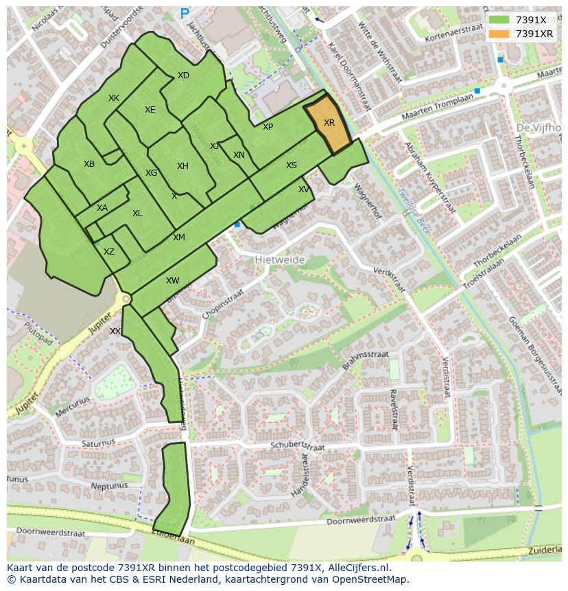 Afbeelding van het postcodegebied 7391 XR op de kaart.