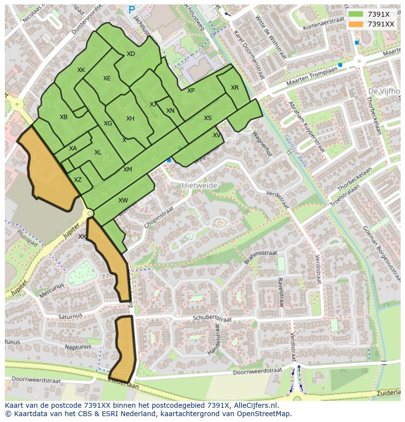 Afbeelding van het postcodegebied 7391 XX op de kaart.