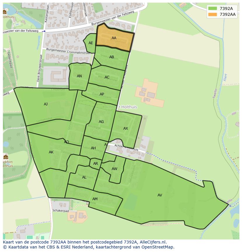Afbeelding van het postcodegebied 7392 AA op de kaart.