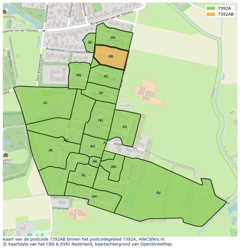 Afbeelding van het postcodegebied 7392 AB op de kaart.