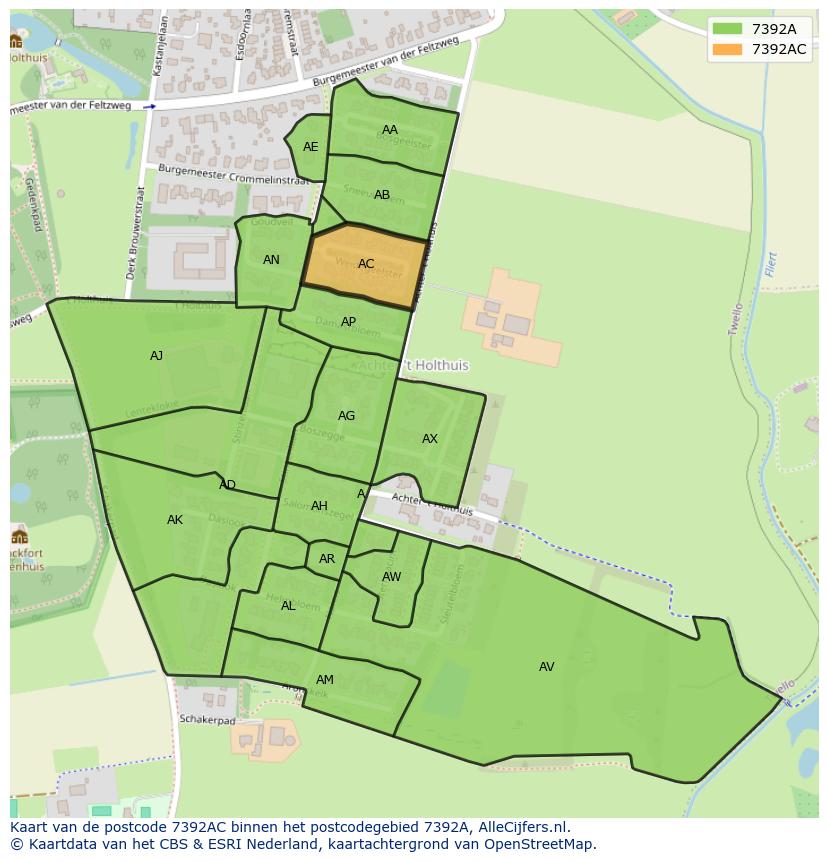 Afbeelding van het postcodegebied 7392 AC op de kaart.