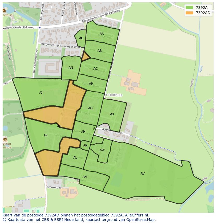 Afbeelding van het postcodegebied 7392 AD op de kaart.