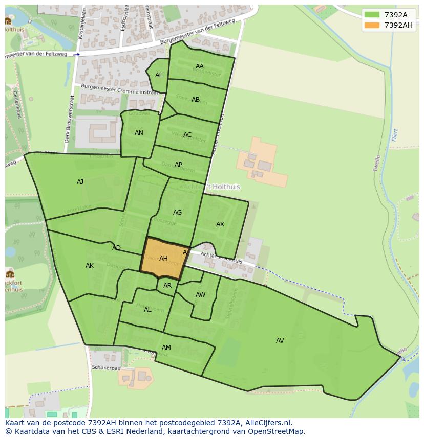 Afbeelding van het postcodegebied 7392 AH op de kaart.