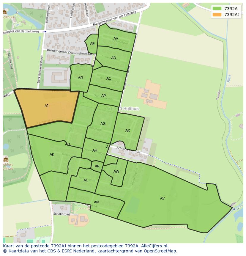Afbeelding van het postcodegebied 7392 AJ op de kaart.