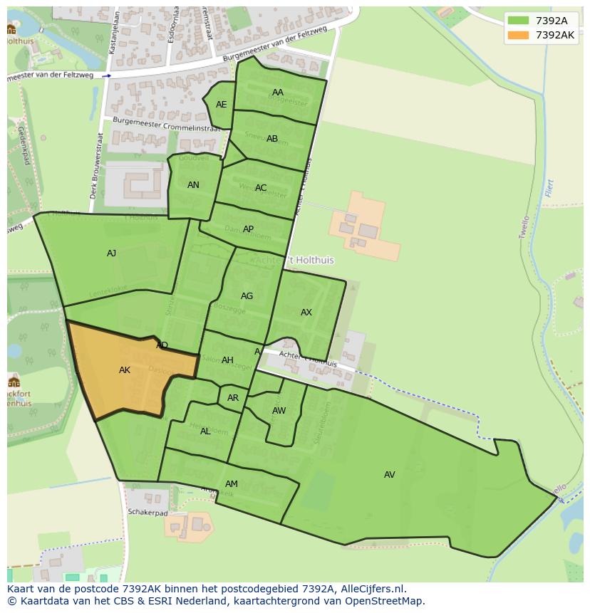 Afbeelding van het postcodegebied 7392 AK op de kaart.