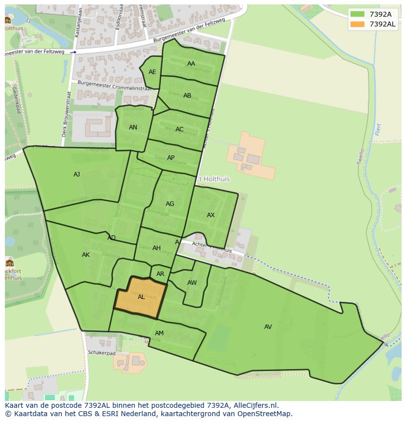 Afbeelding van het postcodegebied 7392 AL op de kaart.