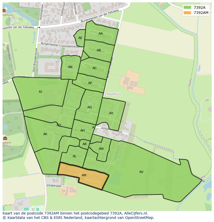 Afbeelding van het postcodegebied 7392 AM op de kaart.