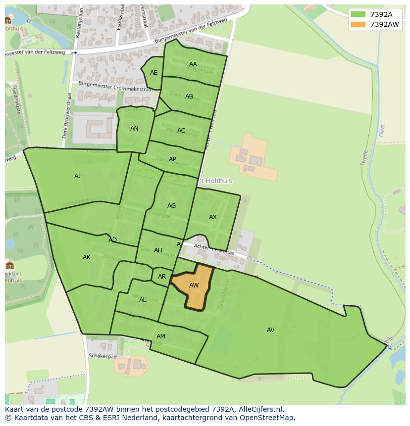 Afbeelding van het postcodegebied 7392 AW op de kaart.