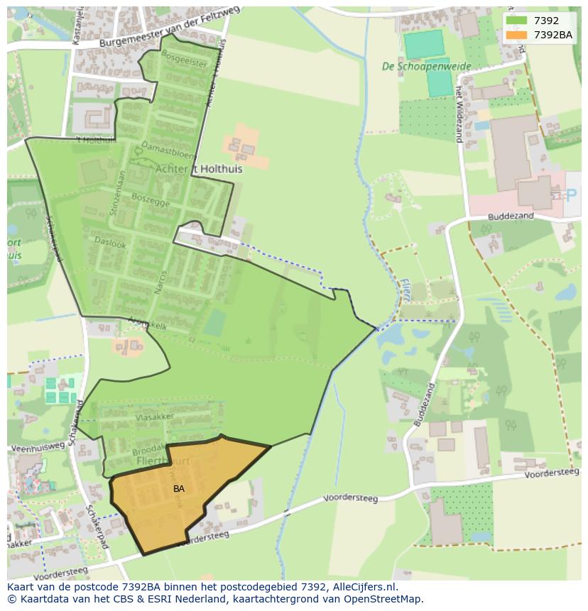 Afbeelding van het postcodegebied 7392 BA op de kaart.