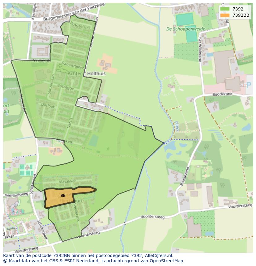 Afbeelding van het postcodegebied 7392 BB op de kaart.