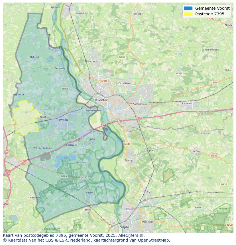 Afbeelding van het postcodegebied 7395 op de kaart.