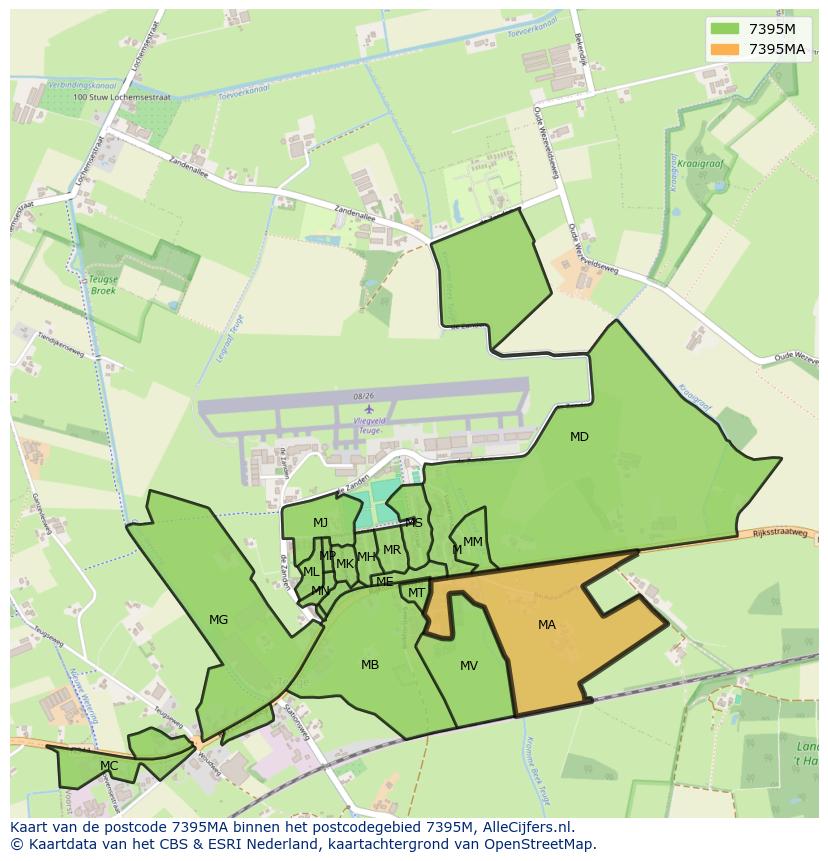 Afbeelding van het postcodegebied 7395 MA op de kaart.