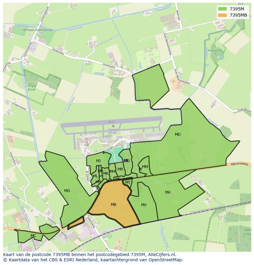 Afbeelding van het postcodegebied 7395 MB op de kaart.