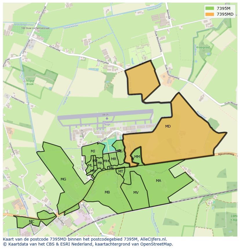 Afbeelding van het postcodegebied 7395 MD op de kaart.